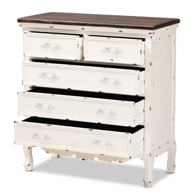 Levron Two-Tone Wood 5 Drawer Storage Cabinet Walnut Brown/White - Baxton Studio 3 Levron Two-Tone Wood 5 Drawer Storage Cabinet Walnut Brown/White - Baxton Studio