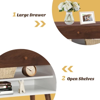 Costway Nightstand End Side Table Drawer Storage Shelf Mid-Century Rubber Wood Leg 7 Costway Nightstand End Side Table Drawer Storage Shelf Mid-Century Rubber Wood Leg - Image 5