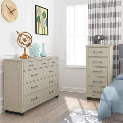 Set Of 2 24" 5 Drawer Chest And 64" 9 Drawer Dresser Beige - Accent Furniture 5 Set Of 2 24" 5 Drawer Chest And 64" 9 Drawer Dresser Beige - Accent Furniture - Image 3