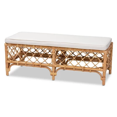 Orchard Fabric Upholstered And Rattan Bench White/Natural - Bali & Pari 3 Orchard Fabric Upholstered And Rattan Bench White/Natural - Bali & Pari