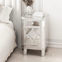 Cierra 25.59'' H X 17.71'' W X 13.78'' D Tall Champagne Mirrored Nightstand End Table With 1 Drawer Accent Nightstand-Maison Boucle 12 Cierra 25.59'' H X 17.71'' W X 13.78'' D Tall Champagne Mirrored Nightstand End Table With 1 Drawer Accent Nightstand-Maison Boucle -Bedroom Home Store GUEST 20045357 9cae 48b8 98f3 6b471fcf188d