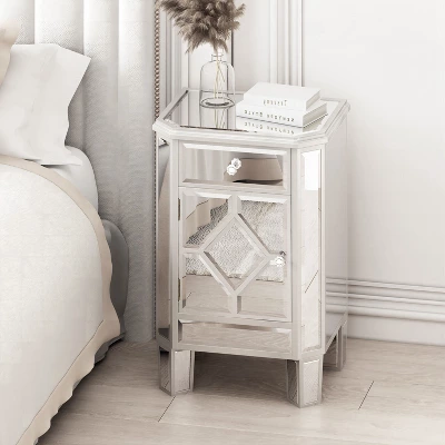 Cierra 25.59'' H X 17.71'' W X 13.78'' D Tall Champagne Mirrored Nightstand End Table With 1 Drawer Accent Nightstand-Maison Boucle 7 Cierra 25.59'' H X 17.71'' W X 13.78'' D Tall Champagne Mirrored Nightstand End Table With 1 Drawer Accent Nightstand-Maison Boucle - Image 5