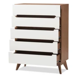 Calypso Mid-Century Modern Wood 5 Drawer Storage Chest Brown - Baxton Studio