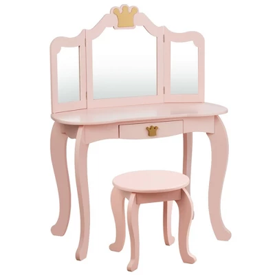 Costway Kids Makeup Dressing Table Chair Set Princess Vanity & Tri-folding Mirror 10 Costway Kids Makeup Dressing Table Chair Set Princess Vanity & Tri-folding Mirror - Image 8