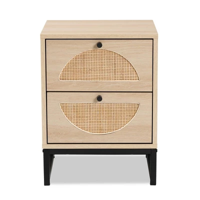 Ardon Bohemian Wood And Metal 1 Drawer Nightstand With Rattan Light Brown/Black - Baxton Studio 4 Ardon Bohemian Wood And Metal 1 Drawer Nightstand With Rattan Light Brown/Black - Baxton Studio - Image 2