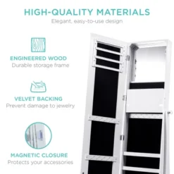 Best Choice Products 360 Swivel Standing Mirrored Jewelry Cabinet, LED-Lit Makeup Organizer W/ Mirror - White 12 Best Choice Products 360 Swivel Standing Mirrored Jewelry Cabinet, LED-Lit Makeup Organizer W/ Mirror - White -Bedroom Home Store GUEST 2171c142 5098 4bff b782 e21909c7621f