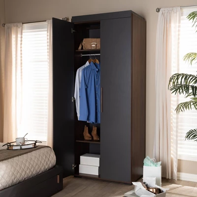 7 Shelf Wardrobe Rikke Two-Tone Wood Storage Cabinet Brown - Baxton Studio 3 7 Shelf Wardrobe Rikke Two-Tone Wood Storage Cabinet Brown - Baxton Studio - Image 2