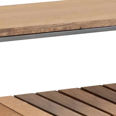 Accent Bench With 1 Slatted Shelf And Tubular Metal Legs Brown - Benzara 4 Accent Bench With 1 Slatted Shelf And Tubular Metal Legs Brown - Benzara - Image 2