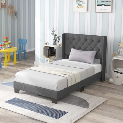 Costway Full/Queen/Twin Size Upholstered Platform Bed Tufted Headboard Mattress Foundation Grey 14 Costway Full/Queen/Twin Size Upholstered Platform Bed Tufted Headboard Mattress Foundation Grey - Image 12