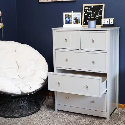 Sunnydaze Decor Sunnydaze Beadboard Vertical Dresser Chest With 5 Drawers - 43.5" H - Gray 8 Sunnydaze Decor Sunnydaze Beadboard Vertical Dresser Chest With 5 Drawers - 43.5" H - Gray - Image 6