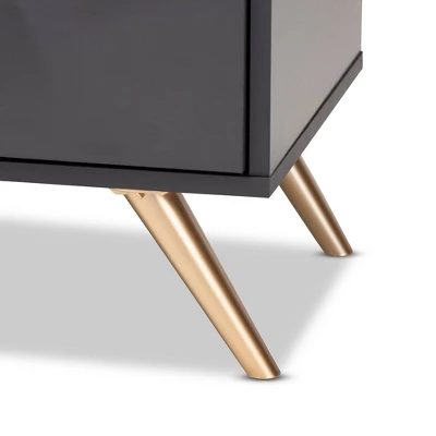 Kelson Wood 2 Drawer Nightstand Dark Gray/Gold - Baxton Studio 4 Kelson Wood 2 Drawer Nightstand Dark Gray/Gold - Baxton Studio - Image 2