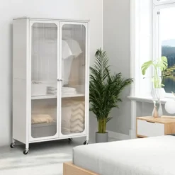 Bedroom Home Store 15 Costway Storage Wardrobe Cabinet Mobile Armoire Closet With Hanging Rod & Adjustable Shelf