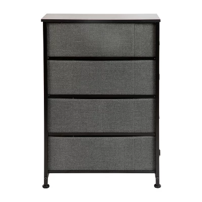 Flash Furniture 4 Drawer Slim Wood Top Cast Iron Frame Vertical Storage Dresser With Easy Pull Fabric Drawers 9 Flash Furniture 4 Drawer Slim Wood Top Cast Iron Frame Vertical Storage Dresser With Easy Pull Fabric Drawers - Image 7
