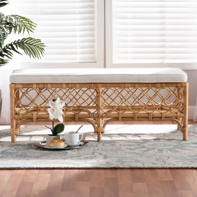 Orchard Fabric Upholstered And Rattan Bench White/Natural - Bali & Pari 7 Orchard Fabric Upholstered And Rattan Bench White/Natural - Bali & Pari - Image 5