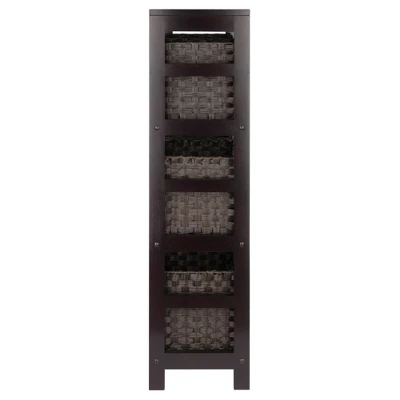 42" 7pc Leo Storage Shelf With Baskets Espresso/Chocolate - Winsome 4 42" 7pc Leo Storage Shelf With Baskets Espresso/Chocolate - Winsome - Image 2