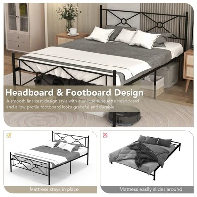 Costway Full/Queen Size Metal Platform Bed Frame W/ Headboard Mattress Foundation 7 Costway Full/Queen Size Metal Platform Bed Frame W/ Headboard Mattress Foundation - Image 5