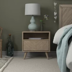 ELuxury Chevron Wood Nightstand With Drawer