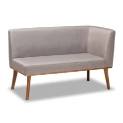 2pc Odessa Mid-Century Modern Fabric Upholstered Wood Dining Corner Sofa Bench Set Walnut/Brown/Gray - Baxton Studio