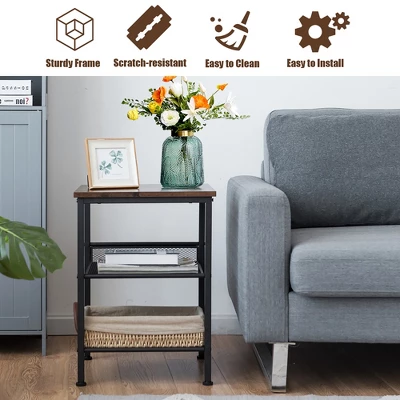 Costway Set Of 2 3-Tier Industrial End Side Table Nightstand W/2 Adjustable Shelves 8 Costway Set Of 2 3-Tier Industrial End Side Table Nightstand W/2 Adjustable Shelves - Image 6