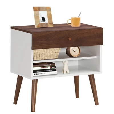 Costway Nightstand End Side Table Drawer Storage Shelf Mid-Century Rubber Wood Leg 10 Costway Nightstand End Side Table Drawer Storage Shelf Mid-Century Rubber Wood Leg - Image 8
