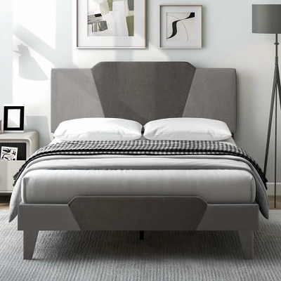 Costway Full/Qween/Twin Size Upholstered Platform Bed Frame Velvet Headboard Mattress Foundation 3 Costway Full/Qween/Twin Size Upholstered Platform Bed Frame Velvet Headboard Mattress Foundation