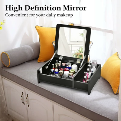 Costway 2-in-1 Vanity Dresser W/ Flip-Top Mirror Tabletop Storage Box Makeup Laptop Black 6 Costway 2-in-1 Vanity Dresser W/ Flip-Top Mirror Tabletop Storage Box Makeup Laptop Black - Image 4