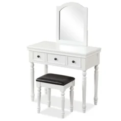 Costway Vanity Table Set Makeup Desk Cushioned Stool 3 Drawer Large Mirror White/Walnut 21 Costway Vanity Table Set Makeup Desk Cushioned Stool 3 Drawer Large Mirror White/Walnut -Bedroom Home Store GUEST 2c0071ad 7e73 4d9a a8e1 a81ad61a5890