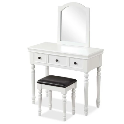 Costway Vanity Table Set Makeup Desk Cushioned Stool 3 Drawer Large Mirror White/Walnut 11 Costway Vanity Table Set Makeup Desk Cushioned Stool 3 Drawer Large Mirror White/Walnut - Image 9
