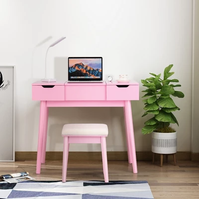 Costway Vanity Table Set W/ Flip Top Mirror Drawers 9 Dividers Makeup Writing Desk 4 Costway Vanity Table Set W/ Flip Top Mirror Drawers 9 Dividers Makeup Writing Desk - Image 2