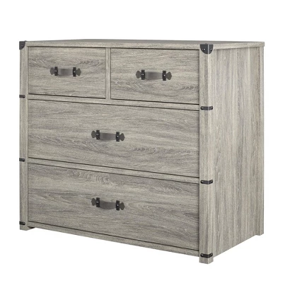 Little Seeds Nova 4 Drawer Storage Dresser With Leather Drawer Pulls, Gray Oak 7 Little Seeds Nova 4 Drawer Storage Dresser With Leather Drawer Pulls, Gray Oak - Image 5