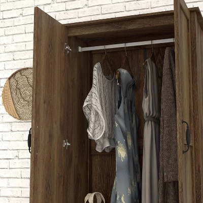 Nurembo 1 Drawer Wardrobe Closet Distressed Walnut - HOMES: Inside + Out 7 Nurembo 1 Drawer Wardrobe Closet Distressed Walnut - HOMES: Inside + Out - Image 5