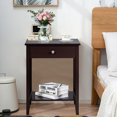 Costway Nightstand End Table Storage Display Bedroom Furniture Drawer Shelf Beside WhiteBrownGrey 8 Costway Nightstand End Table Storage Display Bedroom Furniture Drawer Shelf Beside WhiteBrownGrey - Image 6