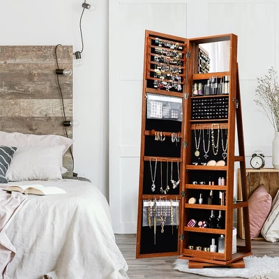 Costway 360degree Rotatable Jewelry Cabinet 2-in-1 Lockable Mirrored Organizer 5 Costway 360degree Rotatable Jewelry Cabinet 2-in-1 Lockable Mirrored Organizer - Image 4