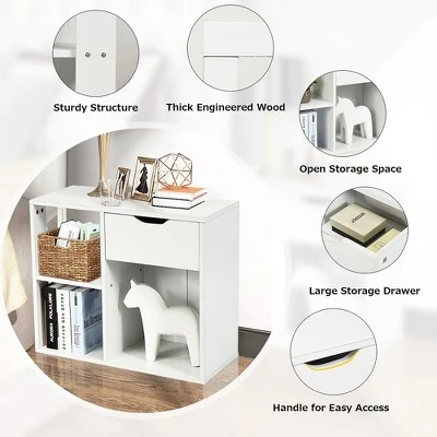 Costway 3-tier Side Table W/Storage Shelf&Drawer Space-saving Nightstand White 9 Costway 3-tier Side Table W/Storage Shelf&Drawer Space-saving Nightstand White - Image 7