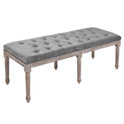 HOMCOM Sitting Bench Tufted Upholstered Fabric Ottoman With Rubberwood Legs For Living Room, Bedroom, Hallway, Grey 7 HOMCOM Sitting Bench Tufted Upholstered Fabric Ottoman With Rubberwood Legs For Living Room, Bedroom, Hallway, Grey - Image 5