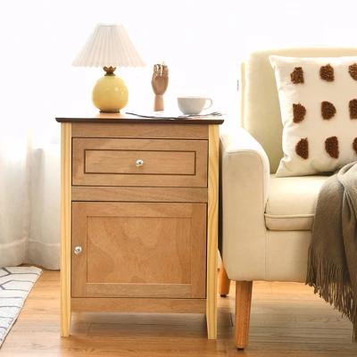 Costway 2PCS Nightstand With Drawer Accent Side End Table Storage Cabinet WhiteNatural 3 Costway 2PCS Nightstand With Drawer Accent Side End Table Storage Cabinet WhiteNatural - Image 2