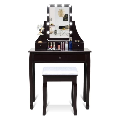 Costway Vanity Table 10 Dimmable Bulbs Makeup Desk WhiteBlackBrown 11 Costway Vanity Table 10 Dimmable Bulbs Makeup Desk WhiteBlackBrown - Image 9