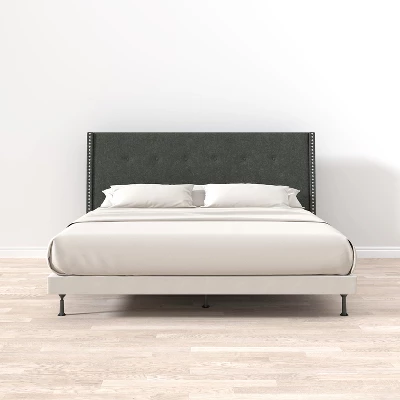 Glenwillow Home MCM Nailhead Trim Button Tufted MCM Wingback Upholstered Headboard 7 Glenwillow Home MCM Nailhead Trim Button Tufted MCM Wingback Upholstered Headboard - Image 5