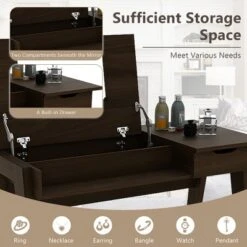 Costway Vanity Table With Flip Mirror Writing Computer Desk Storage Drawer Walnut 15 Costway Vanity Table With Flip Mirror Writing Computer Desk Storage Drawer Walnut -Bedroom Home Store GUEST 32ca74b4 8589 4b75 b1e9 0a27833a1ffb