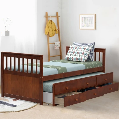 Costway Twin Captain's Bed Bunk Bed Alternative W/ Trundle & Drawers For Kids WalnutEspressoWhite 5 Costway Twin Captain's Bed Bunk Bed Alternative W/ Trundle & Drawers For Kids WalnutEspressoWhite - Image 3