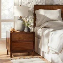 Bedroom Home Store 25 Wood & Cane Transitional Nightstand - Hearth & Handโข With Magnolia