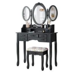 Tangkula Tri-Folding Mirror Vanity Makeup Set Dressing Table & Stool Unit W/ 7 Drawer 12 Tangkula Tri-Folding Mirror Vanity Makeup Set Dressing Table & Stool Unit W/ 7 Drawer -Bedroom Home Store GUEST 34be8de6 67bf 4a2a bc71 b4114b5cd2a1