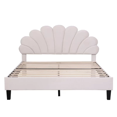 Upholstered Wood Platform Bed With Flower Pattern Velvet Headboard-ModernLuxe 6 Upholstered Wood Platform Bed With Flower Pattern Velvet Headboard-ModernLuxe - Image 4