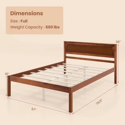 Costway Full/Queen/Twin Size Wooden Platform Bed Frame With Headboard Mattress Foundation Walnut 4 Costway Full/Queen/Twin Size Wooden Platform Bed Frame With Headboard Mattress Foundation Walnut - Image 2