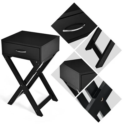 Costway 2PCS Nightstand X-Shape Drawer Accent Side End Table Modern Home Furniture Black 9 Costway 2PCS Nightstand X-Shape Drawer Accent Side End Table Modern Home Furniture Black - Image 7