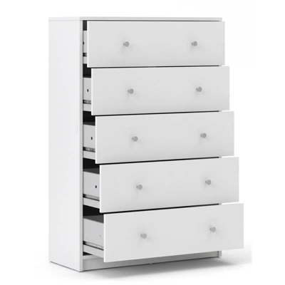 Wood Portland 5 Drawer Chest In White-Tvilum 5 Wood Portland 5 Drawer Chest In White-Tvilum - Image 4