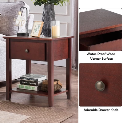 Costway Set Of 2 Nightstand Beside Table Sofa End Table Drawer Shelf 7 Costway Set Of 2 Nightstand Beside Table Sofa End Table Drawer Shelf - Image 5