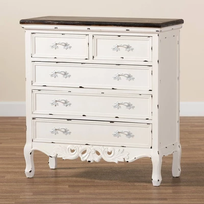 Levron Two-Tone Wood 5 Drawer Storage Cabinet Walnut Brown/White - Baxton Studio 11 Levron Two-Tone Wood 5 Drawer Storage Cabinet Walnut Brown/White - Baxton Studio - Image 9