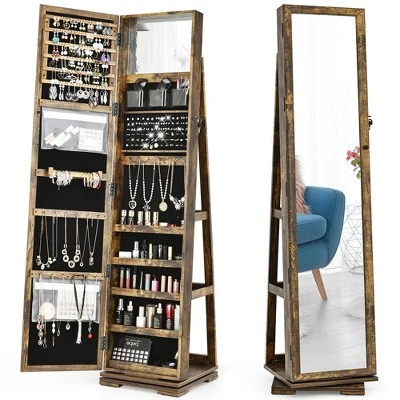 Costway 360degree Rotatable Jewelry Cabinet 2-in-1 Lockable Mirrored Organizer 13 Costway 360degree Rotatable Jewelry Cabinet 2-in-1 Lockable Mirrored Organizer - Image 12