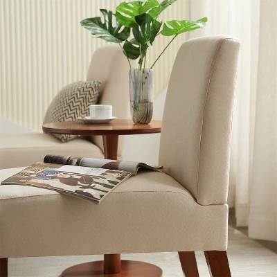 Carl Armless Fabric Upholstered Accent Chair Set Of 2 With Round Wood Side Table Slipper Chairs Sets-Maison Boucle 4 Carl Armless Fabric Upholstered Accent Chair Set Of 2 With Round Wood Side Table Slipper Chairs Sets-Maison Boucle - Image 2